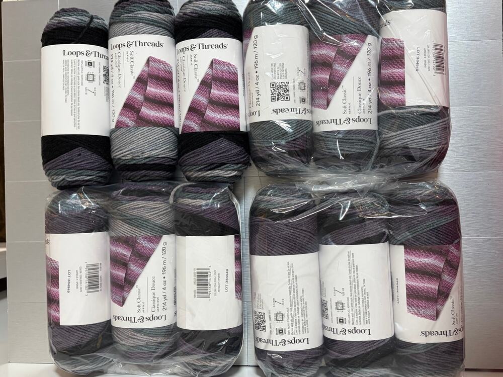 12 skeins Loops & Threads Soft Classic Yarn Grey Ombre #8570 Same Dye Lot